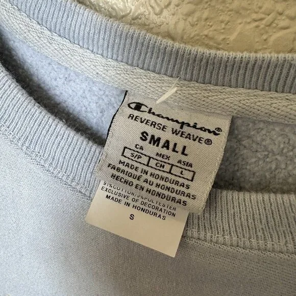 Champion Reverse Weave Blue Dip Dye Script Ombre Crewneck Pullover Sweatshirt Sm - Picture 3 of 5